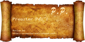 Preszter Pál névjegykártya